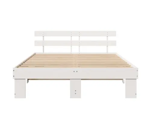 Voodi Raam Peaga Valge 160 X 200 Cm Tahke Mänd