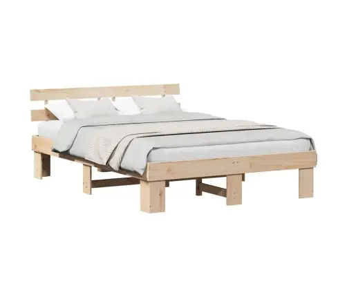 Gultas Rāmis Ar Galvgali 150X200 Cm Cieta Priedes Koks Vidaxl