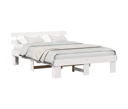 Gultas Rāmis Ar Galvas Balstu Balts 150X200 Cm Cietais Koks Priede Vidaxl