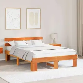 Gultas Rāmis Vaks Brūns 150 X 200 Cm Ciets Priedes Koks Vidaxl