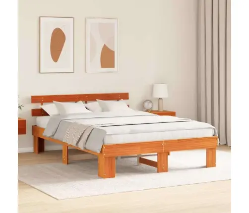 Gultas Rāmis Ar Galvas Balstu Vaskots Brūns 150X200 Cm Cieta Koka Priede Vidaxl