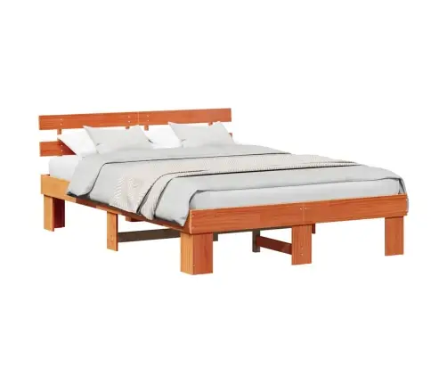Gultas Rāmis Ar Galvas Balstu Vaskots Brūns 150X200 Cm Cieta Koka Priede Vidaxl