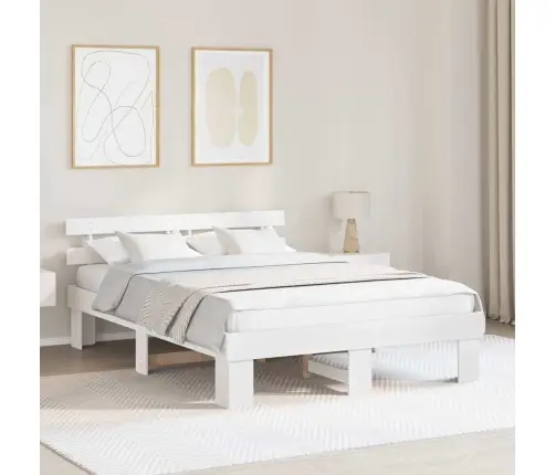 Gultas Rāmis Ar Galvgali Balts 140X200 Cm Cieta Koksne Priede Vidaxl