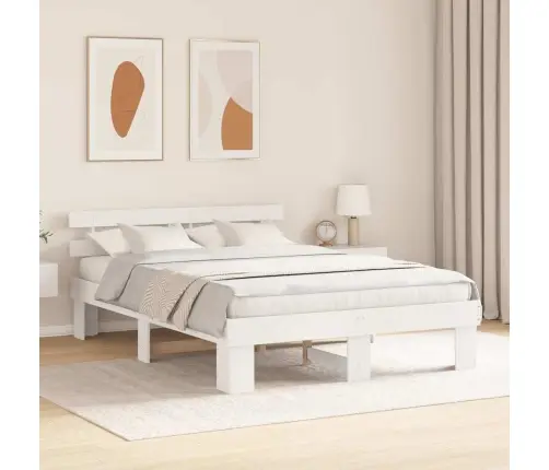 Gultas Rāmis Ar Galvgali Balts 140X200 Cm Cieta Koksne Priede Vidaxl