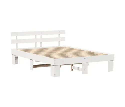 Gultas Rāmis Ar Galvgali Balts 140X200 Cm Cieta Koksne Priede Vidaxl