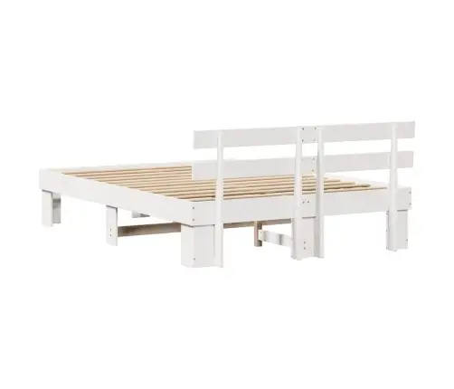 Gultas Rāmis Ar Galvgali Balts 140X200 Cm Cieta Koksne Priede Vidaxl