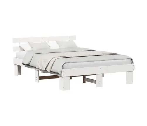 Gultas Rāmis Ar Galvgali Balts 140X200 Cm Cieta Koksne Priede Vidaxl