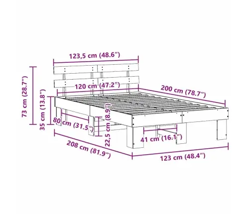 Lovos Rėmas Balta 120 X 200 Cm Kietos Pušies Mediena