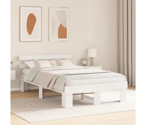 Gultas Rāmis Ar Galvgali Balts 140X190 Cm No Cietā Priedes Koka Vidaxl