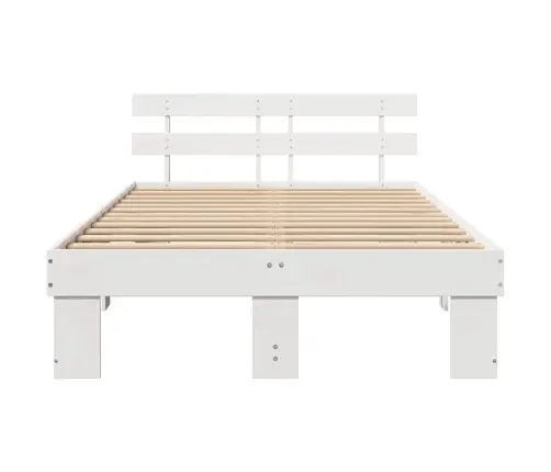 Gultas Rāmis Ar Galvgali Balts 140X190 Cm No Cietā Priedes Koka Vidaxl