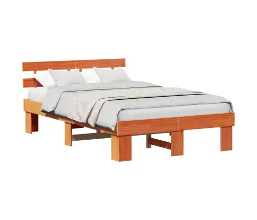 Gultas Rāmis Ar Galvas Dēli Vaska Brūns 140X190 Cm Cieta Koka Priede Vidaxl