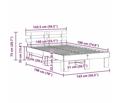 Gultas Rāmis Ar Galvas Dēli Vaska Brūns 140X190 Cm Cieta Koka Priede Vidaxl