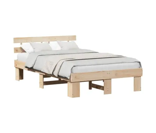 Gultas Rāmis Ar Galvgali 135X190 Cm Cieta Koks Priedes Vidaxl