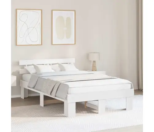 Gultas Rāmis Ar Galviņu Balts 135X190 Cm Cietais Koks Priedes Vidaxl