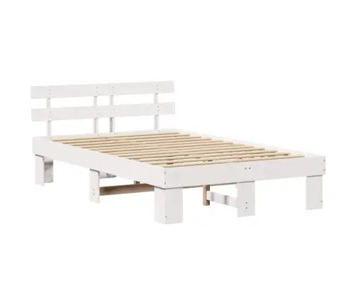 Gultas Rāmis Ar Galviņu Balts 135X190 Cm Cietais Koks Priedes Vidaxl