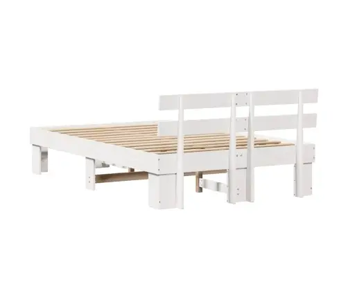 Gultas Rāmis Ar Galviņu Balts 135X190 Cm Cietais Koks Priedes Vidaxl