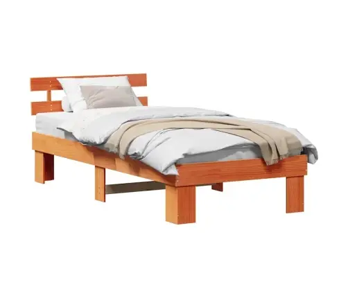 Gultas Rāmis Ar Galvgali Vaskota Brūna 100X200 Cm Masīvkoka Priede Vidaxl