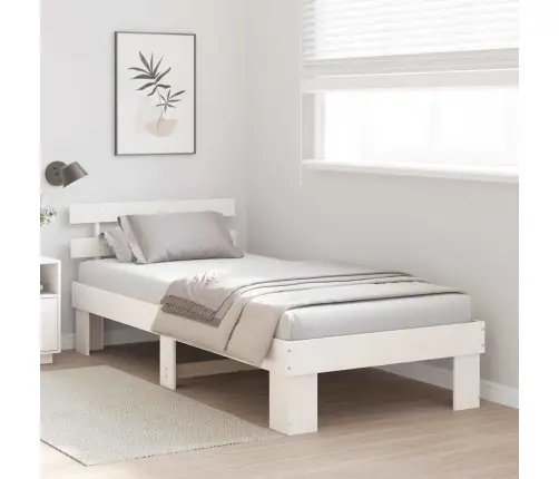Gultas Rāmis Ar Galvgali Balts 90X200 Cm Cietais Koks Priedes Vidaxl