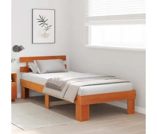 Gultas Rāmis Ar Galvgalīti Vaskota Brūna 90X200 Cm Cieta Koka Priedes Koks Vidaxl