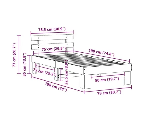 Lovos Rėmas Natūrali 75 X 190 Cm Kietos Pušies Mediena