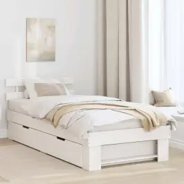 Gultas Rāmis Ar Atvilktni Balts 90 X 200 Cm Priedes Masīvkoks Vidaxl