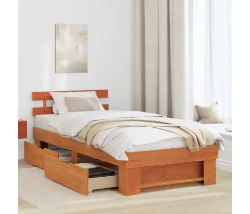 Gultas Rāmis Ar Atvilktni Vaska Brūna 80 X 200 Cm Priežu Koks Vidaxl