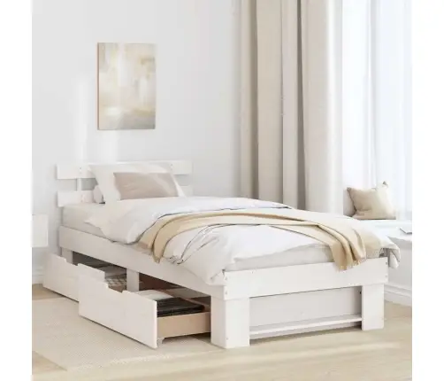 Gultas Rāmis Ar Atvilktni Ar Galvas Klāju Ar Uzglabāšanu Balts 90 X 190 Cm Priežu Koks Vidaxl