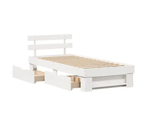 Gultas Rāmis Ar Atvilktni Ar Galvas Klāju Ar Uzglabāšanu Balts 90 X 190 Cm Priežu Koks Vidaxl