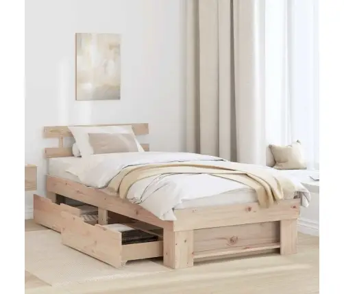 Gultas Rāmis Ar Atvilktni Ar Galvas Klāju Ar Uzglabāšanu Brūna 75 X 190 Cm Masīvkoka Priede Vidaxl