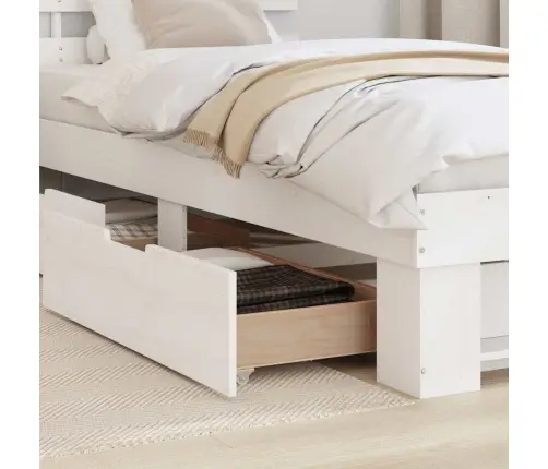 Gultas Rāmis Ar Atvilktni Ar Galvas Klāju Ar Uzglabāšanu Balts 75 X 190 Cm Masīvkoka Priede Vidaxl