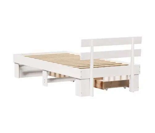 Gultas Rāmis Ar Atvilktni Ar Galvas Klāju Ar Uzglabāšanu Balts 75 X 190 Cm Masīvkoka Priede Vidaxl