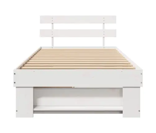 Gultas Rāmis Ar Atvilktni Ar Galvas Klāju Ar Uzglabāšanu Balts 75 X 190 Cm Masīvkoka Priede Vidaxl