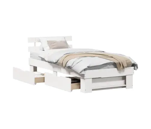 Lovos Rėmas Su Stalčių Balta 75 X 190 Cm Kietos Pušies Mediena