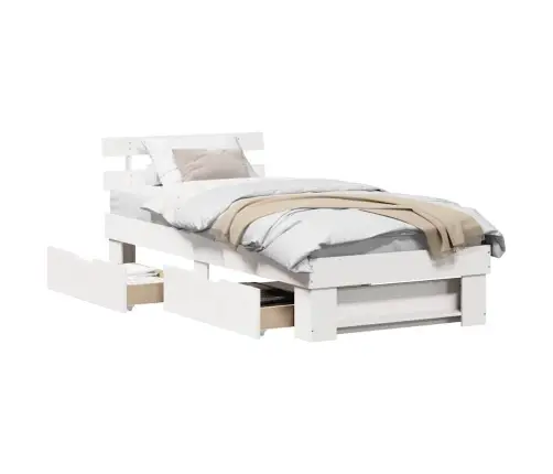 Gultas Rāmis Ar Atvilktni Ar Galvas Klāju Ar Uzglabāšanu Balts 75 X 190 Cm Masīvkoka Priede Vidaxl