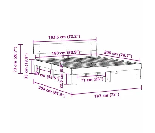 Voodi Raam Peaga Vahapruun 180 X 200 Cm Tahke Mänd