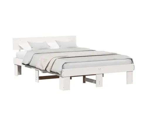 Gultas Rāmis Ar Galvas Klāju Balts 160 X 200 Cm Priežu Koks Vidaxl