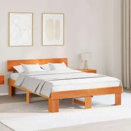 Gultas Rāmis Vaks Brūns 140 X 200 Cm Ciets Priedes Koks Vidaxl