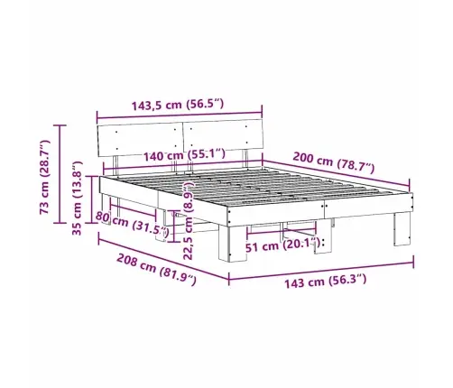 Gultas Rāmis Vaska Brūna 140 X 200 Cm Masīvkoka Priede Vidaxl