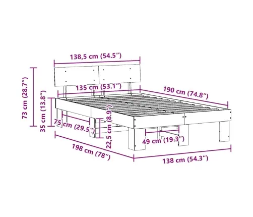 Lovos Rėmas Natūrali 135 X 190 Cm Kietos Pušies Mediena