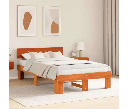 Gultas Rāmis Vaska Brūna 135 X 190 Cm Masīvkoka Priede Vidaxl