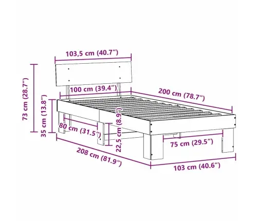 Gultas Rāmis Brūna 100 X 200 Cm Masīvkoka Priede Vidaxl