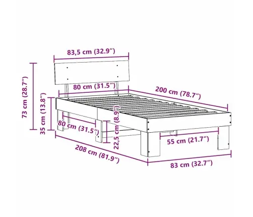 Voodi Raam Peaga Vahapruun 80 X 200 Cm Tahke Mänd