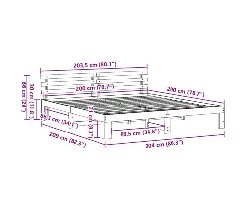 Lovos Rėmas Natūrali 200 X 200 Cm Kietos Pušies Mediena