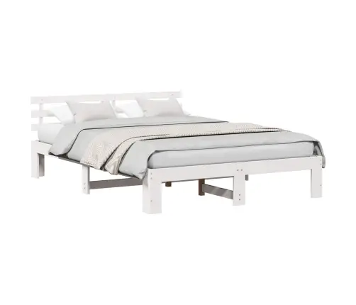 Voodi Raam Peaga Valge 160 X 200 Cm Tahke Mänd