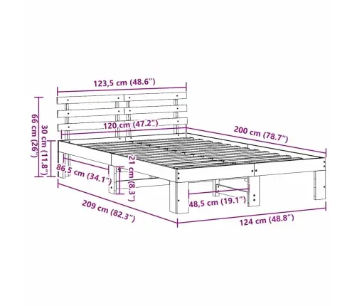 Priedes Koka Gultas Rāmis Vaskots Brūns Masīvkoks 120 X 200 Cm Vidaxl