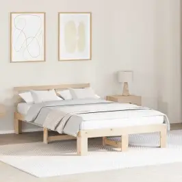 Lovos Rėmas Kreminė 140 X 190 Cm Pušies Medienos Masyvas