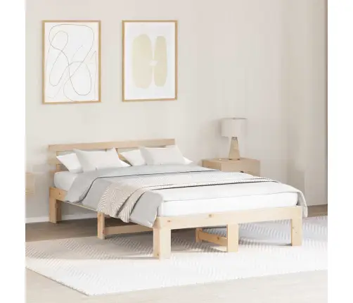Lovos Rėmas Kreminė 140 X 190 Cm Pušies Medienos Masyvas