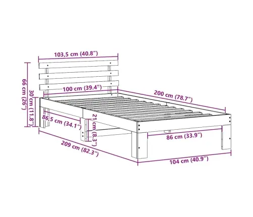 Koka Gultas Rāmis Vaskots Brūns Ciets Koks 100 X 200 Cm Izturīgs Vidaxl