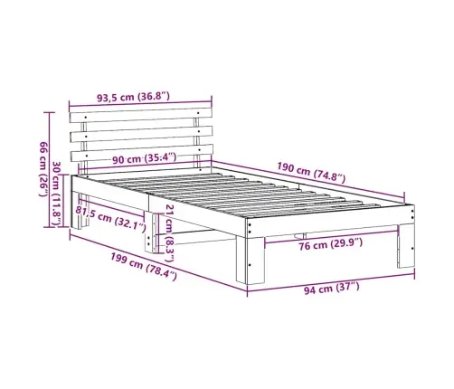 Priedes Koka Gultas Rāmis Dabīgā Koks Cieta Priede 90 X 190 Cm Vidaxl
