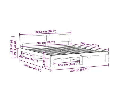 Gultas Rāmis Ar Galvgali 200X200 Cm Masīvkoka Priedes Vidaxl